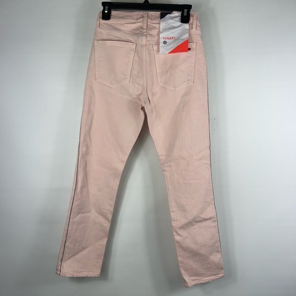 Sundry Womens Slim Skinny Jeans Pink Red Leg Stripe Denim 5-Pocket 26 New - Picture 2 of 12